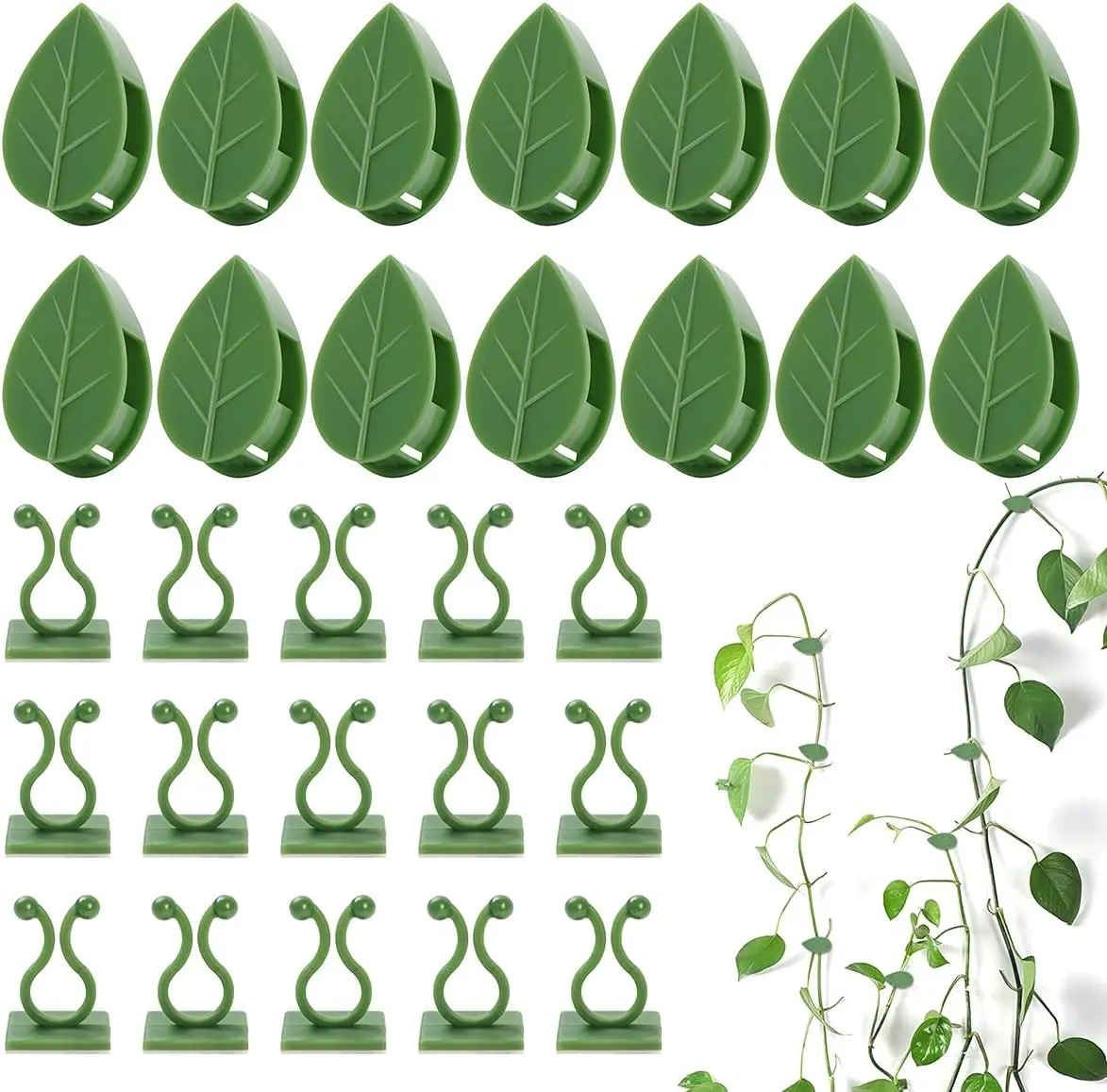 100-Pack Self-Adhesive Plant Climbing Wall Clips – Invisible Vine Traction Holders, Green Leaf Simulation Hooks for Garden & Indoor Plants – Wire Fixing Supports for Climbing Plants, Trellis & Walls