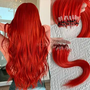 NEW Arrivals Hot Sell Real Natural Human Hair Micro Loop Ring Extensions - Orange Red 12/16/20 Inch Straight Hair for Caucasian Women |   Elegant Heat-Resistant Micro Links, Seamless Blending & Damage-Hair Extensions, Voluminous Hairstyle, Vibrant Hair
