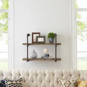 Two Tier Industrial Pipe Wall Shelf