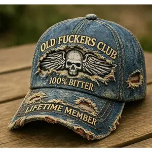 Pure Cotton Embroidered Hat Old Fuckers Club Vintage Baseball Cap Denim Lifetime Member Distressed Dad Hats Rooster Hat
