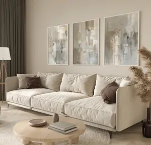 Set of 3 Beige and Grey Abstract Wall Art, Three Neutral Color Prints, Instant Download, Printable DIY Home Decor, Minimalist Boho Modern