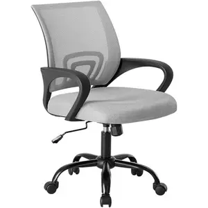 Office Desk Chair - Ergonomic Mid Back with Lumbar Support & Rocking Mode, Height Adjustable with Fixed Armrest, Storage Back for Computer, Gaming, Conference, Meeting Room, 360° Swivel