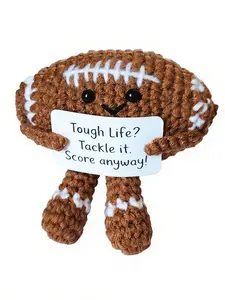 Positive Crochet Football Stuffed Animal with Affirmation Card Handmade Knitting Rugby Ball Plush Doll Gifts for Men Women Coach (Rugby Ball)