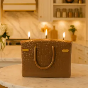 Luxury Handbag Candle Decor Light - Crocodile Embossed Taupe Finish with Three Wicks for Even Radiant Glow - Elegant Gift for Home Décor Ornaments Decoration Black