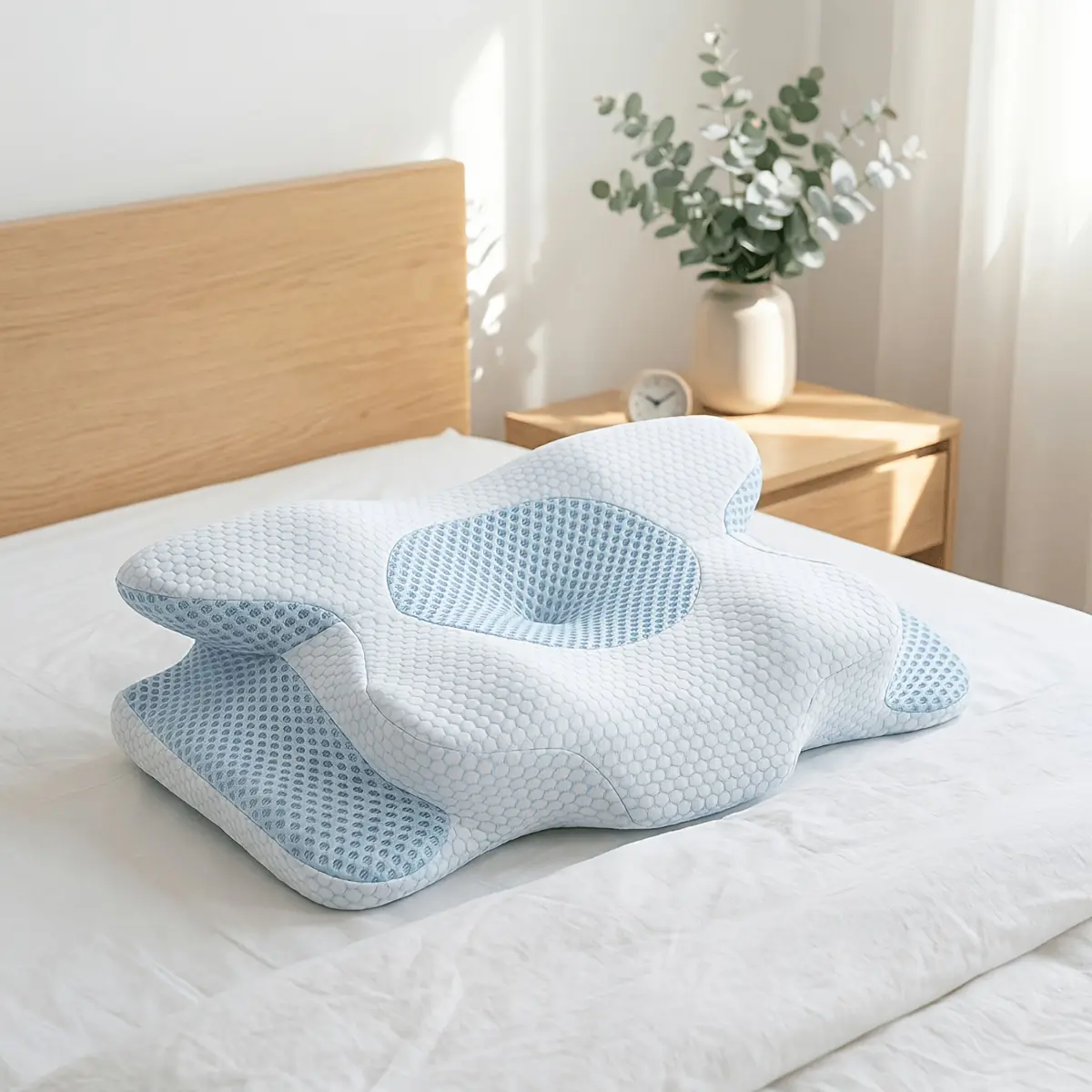 Neck Pillow, Ergonomic Contour Viscose Sleep Pillow, Cooling Soft Support Pillow, High Height Bed Pillow for Side Sleeper & Back Sleeper, Comfort Neck Contour Cushion for Daily Rest