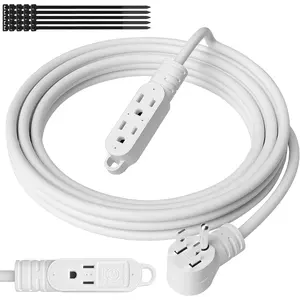 3 Prong Power Extension Cord with Multiple Outlets 4 FT, 16/3 Gauge Multi 3 Outlet Wire, 90 Degree Angled Male Plug, 16 AWG Grounded Wire (13A 125V 1625W), ETL Listed, White Cable with 25 Cable Ties