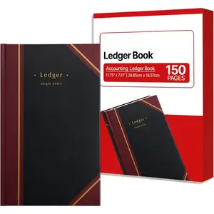 Black  Book, Hardbound Accounting Record Book with Numbered Pages, 11-3/4" x 7-5/16", Durable Sewn Binding for Bookkeeping & Financial Records