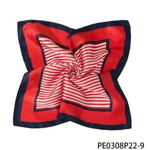 Red & Blue Striped Silk Scarf, Professional Style Neck Square Scarf, Neck Scarves