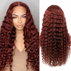 GK Reddish Brown Lace Front Wigs Human Hair 13x6 Reddish Brown Curly Lace Front Wig 200 Density 33# Deep Wave HD Lace Frontal Wigs Human Hair Pre Plucked for Women Auburn Colored Human Hair wig