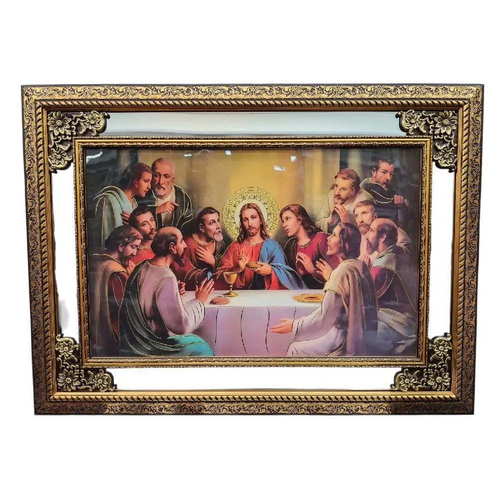 Last Supper 30"widex22"tall F315-M Ultima Cena Mediano Gold-Tone Mirrored Frame Thin Light Weight  Fino Marco Delgado Fancy Imagen Image Cuadro Jesus Religious art image, home decor, wall decor, church events, gifts