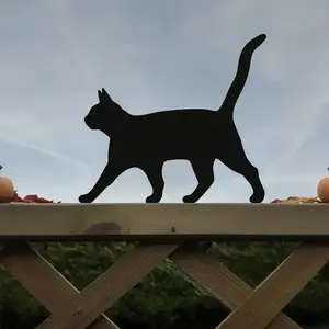 Lorek Metal Cat Garden Decor, Garden Accessories, Rustic Fence Art, Vintage Outdoor Patio Decoration, No Power Needed, Durable Halloween Gift