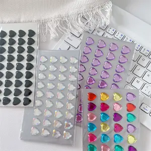 Acrylic Heart Shaped Rhinestone Stickers - Assorted Colors in Clear Packaging
