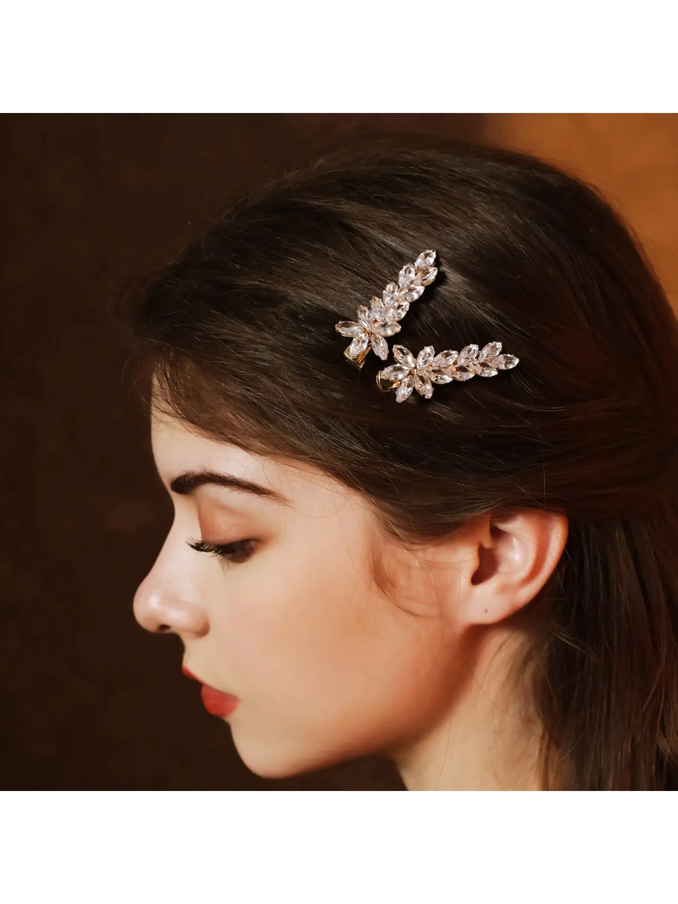 Korean-style versatile crystal wheat ear hair clips, daily simple wedding updo side hair accessories with sweet zircon duckbill clips