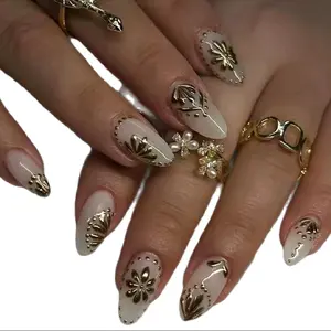 Simple French Nails 24pcs with Almond Head Design 3D Star Pattern - Elegant and Versatile Nail Art for Any Occasion