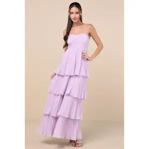 Seriously Sensational Lavender Strapless Tiered Maxi Dress