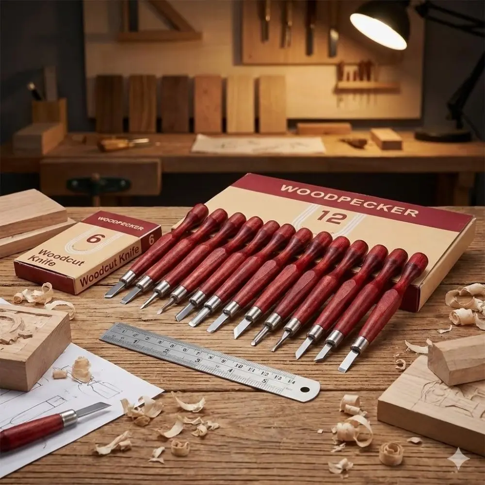 Professional High Carbon Steel Wood Carving Chisels Set: Anti-Slip Handle, Rustproof, Multi-Purpose Carpentry Tools for Industrial Precision Woodworking, Art Design, DIY Sculpting, Clay & Pumpkin Craft. Durable Tools, 6-Piece or 12-Piece Options.