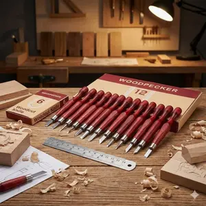Professional High Carbon Steel Wood Carving Chisels Set: Anti-Slip Handle, Rustproof, Multi-Purpose for Industrial Precision Woodworking, Art Design, DIY Sculpting, Clay & Pumpkin Craft. Durable Tools, 6-Piece or 12-Piece Options.