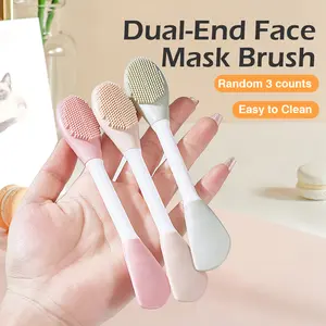 3 Counts double-ended color facial mask brushes, gentle skin-friendly silicone applicator