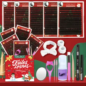 DYCKO Christmas Eyelashes Gift Set - 5 Pack Voluminous Wispy Cat Eye Lashes Kit, 30D to 100D DIY Lash Clusters (1400+ Clusters, D Curl) with 10 Pro Accessories (Lash Glue, Remover, Tweezers, Mirror) for Party, Date Night, False Eyelashes Kit