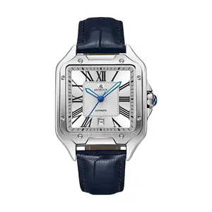 Silver/White - Navy Blue strap Diplomat 41 mm automatic homage mens watch vintage square tank silhouette watch asorock watches