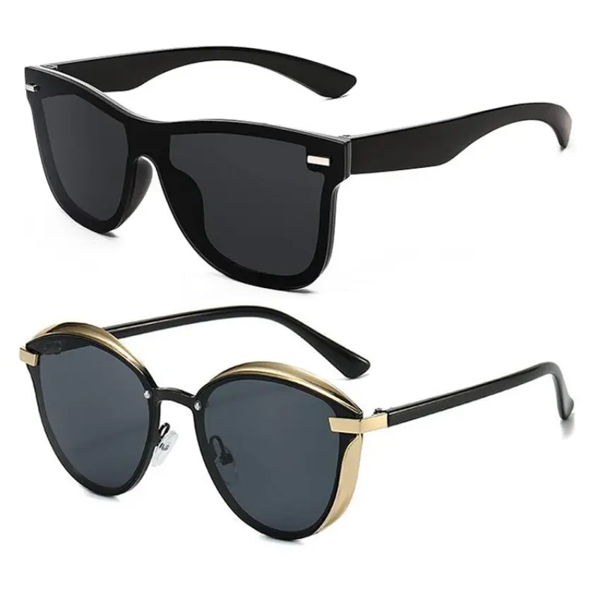 Women's 2-Piece Square Cat Eye Sunglasses - Anti-Glare Tinted Lenses, Thin Temples, Dual-Gender Chic Casual Eyewear, Fashion Accessory for Party & Daily Wear, Anti-Glare Women's Sunglasses, Casual Women's Sunglasses