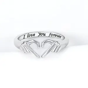 Hand Heart Ring, Adjustable Engraved Love Heart Ring - I Love You Forever, Promise Ring, Perfect Gift for Couple,Friend,Family