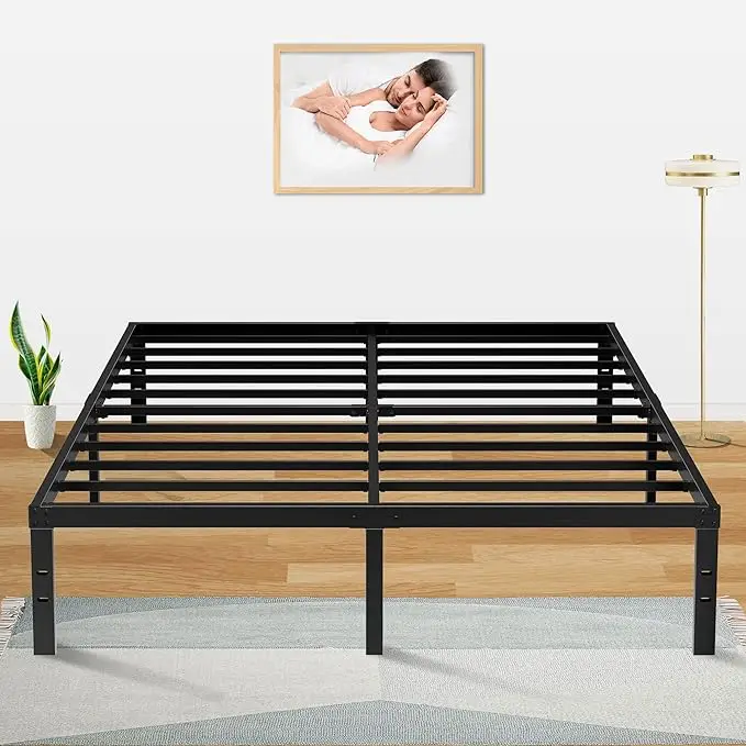 Beautiful furniture-Heavy Duty Queen Platform Bed Frame, Slatted Bed Base 14 Inch Mattress Foundation Bed Frame,12 Inch Under-Bed Storage,No Box Sprin