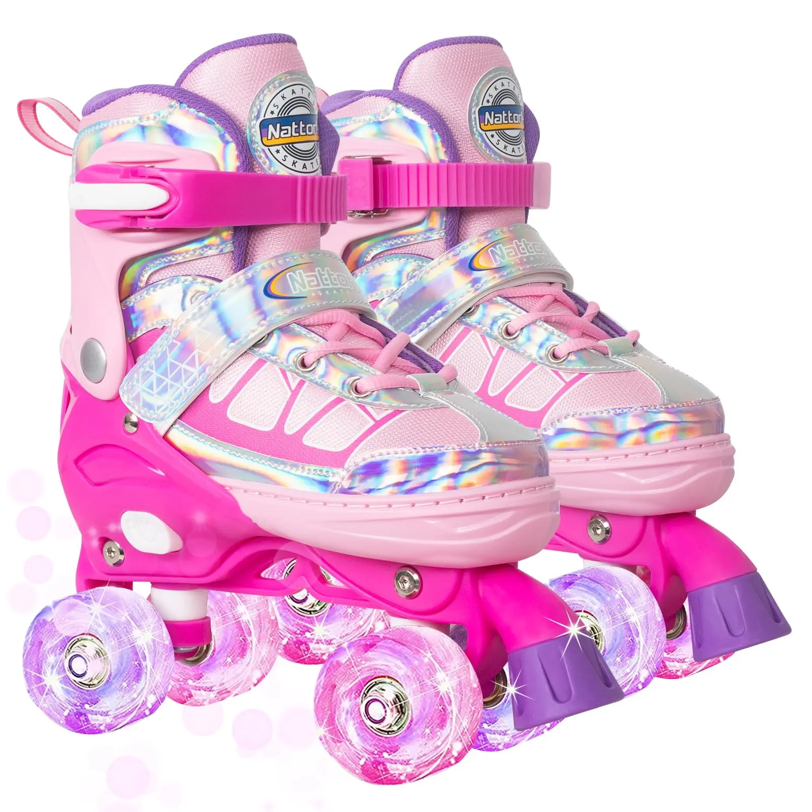 Nattork Adjustable 4-Wheel Design Roller Skates for Kids, Rose Red, Model 701, Four Wheel Design