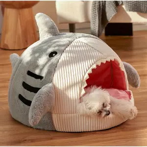 Warm Cat Beds Cartoon Shark Pet Cave Beds Sweet Kittens Basket Cushion Cat Pillow Mat Tent Puppy Nest Cave Pet Goods