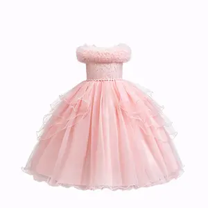 Girls' Elegant Princess Dress with Layered Tulle Skirt & Ruffled Collar – Puffy Flower Girl Gown for Christmas, Wedding & Birthday Parties gown Formal