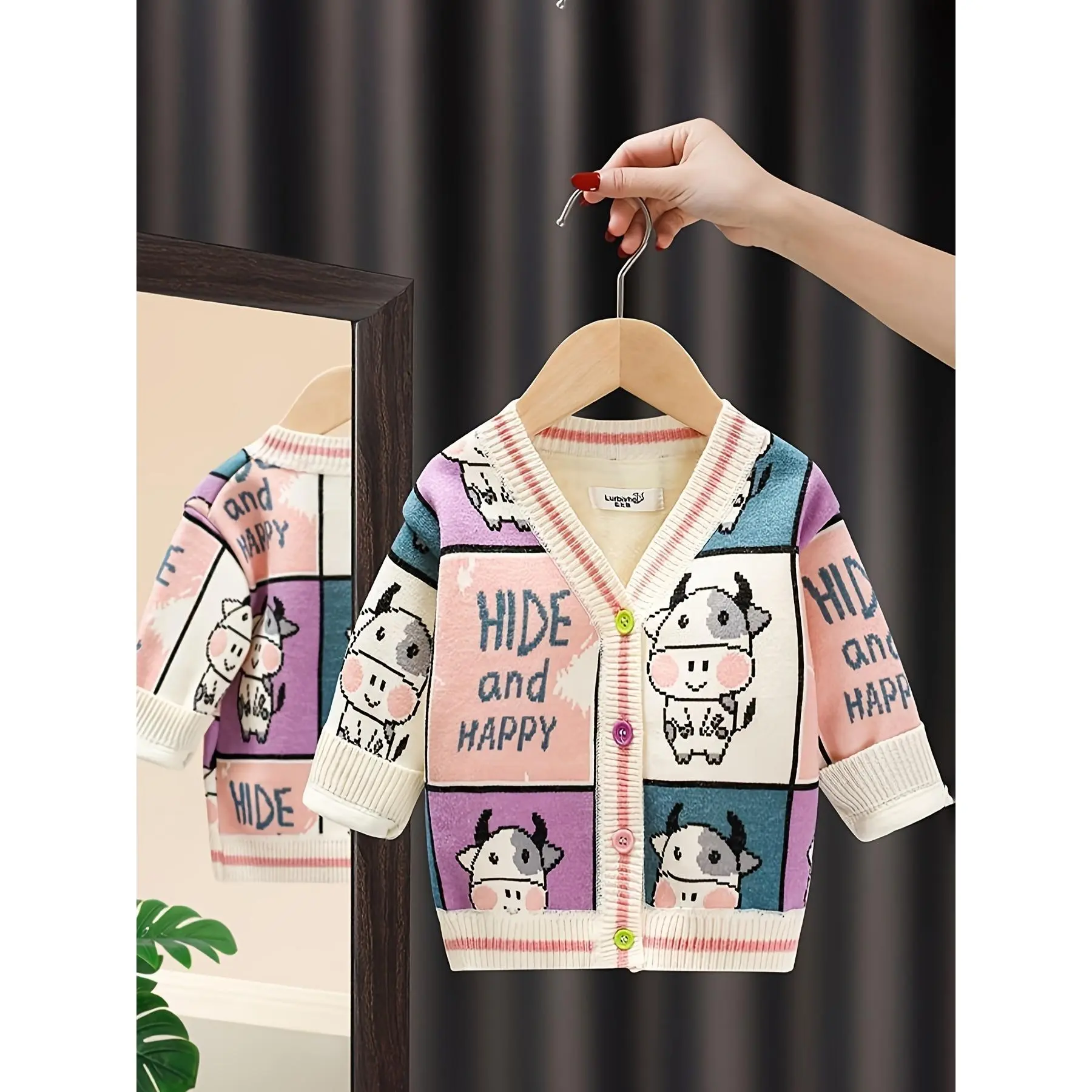 New Girls' Fleece Cartoon Cardigan Sweater Jacket, Kids' Fashion Top, Cartoon Girls' Cardigans