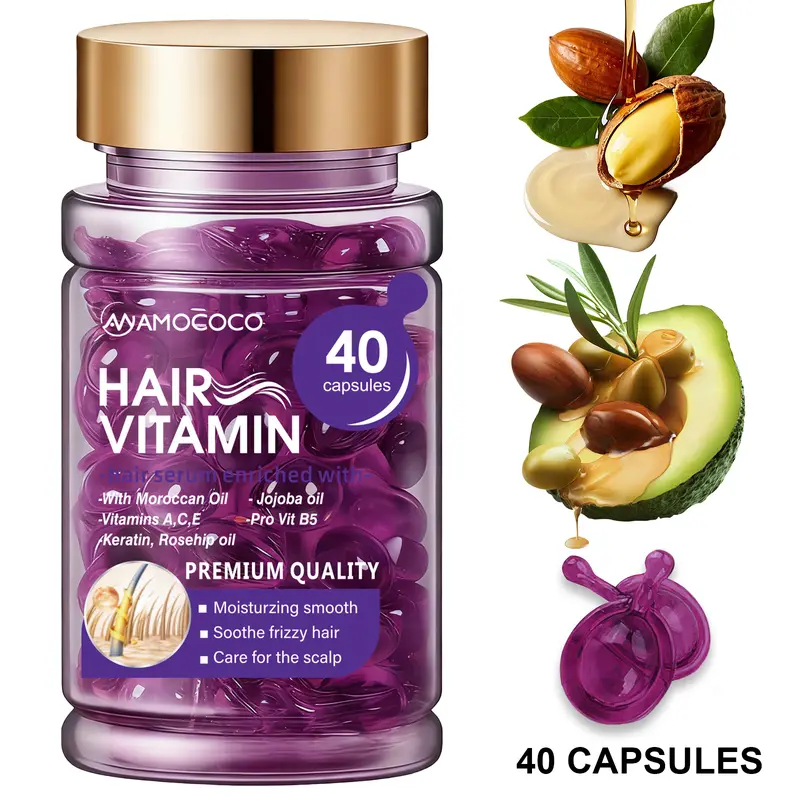 Violet Vitamin & Silky Argan Oil Infused Alcohol-Free Haircare Capsules Pack (40 Count) for Color-Treated Adult Hair - Nourishing Hair, Anti-Frizz Shine, Smooth Silkiness Restoration