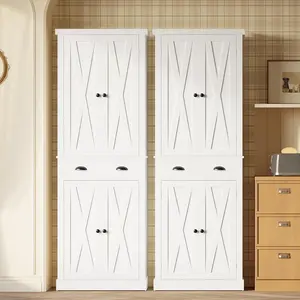 IRONCK Modern Kitchen Pantry Storage Cabinet 72.6" H x 24" W, with Barn Doors, Drawer, 4 Adjustable Shelves, Freestanding Cupboard for Dining Room Living Room, Laundry, White