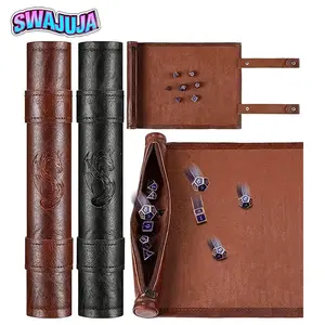 Dice tray mat, rolling dice mat, PU leather with zipper, foldable scroll dice bag, dice holder, dice table, Christmas game accessory (brown, black, 1 piece)