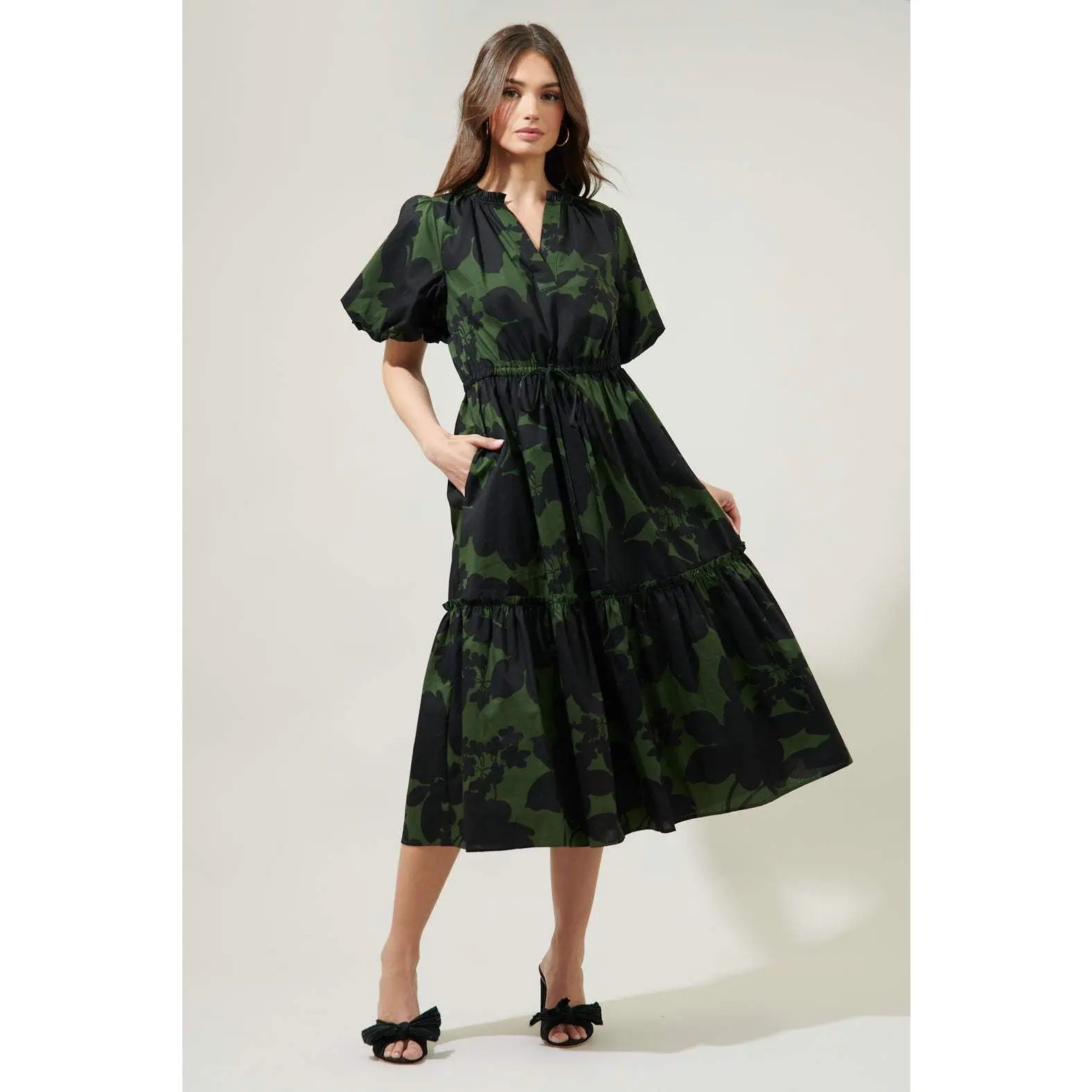 Night Moss Ginny Bubble Sleeve Midi Dress