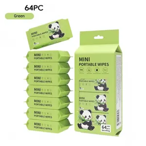 64 mini portable wet wipes, alcohol-free disposable wet wipes, suitable for men and women, facial cleansing