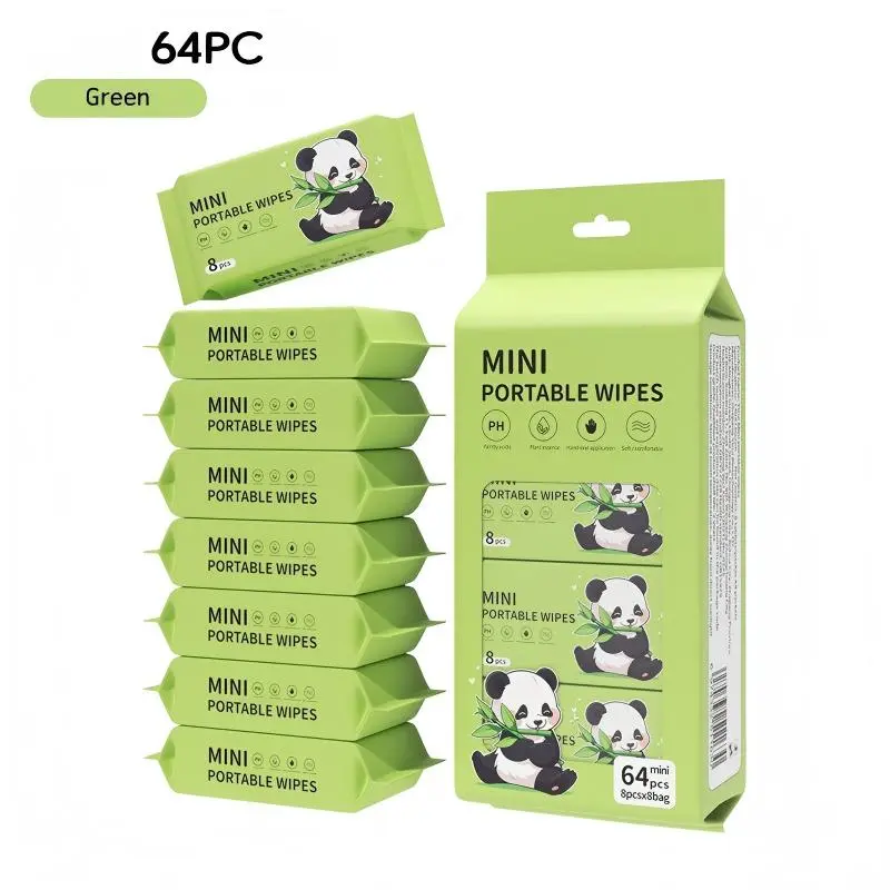 Alcohol-Free Disposable Wet Wipes - 64-Count Mini Size On-The-Go Facial Cleansing Biodegradable Tissue Napkin, Convenient for Men and Women, Multi-Use Tissue Paper