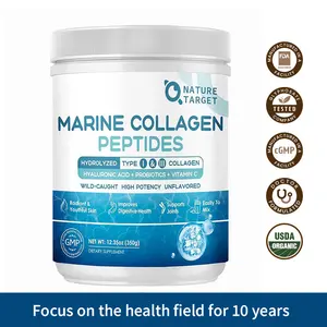 Nature Target Marine Collagen Peptides Powder – Wild Caught, Type I & III, Hydrolyzed, 18 Amino Acids – Skin, Hair & Nail Support – Non-GMO, Gluten-Free, 12.35oz Proteins Nutrition Vitamins Probiotics  Healthcare Edible Supplement Fitness Beauty