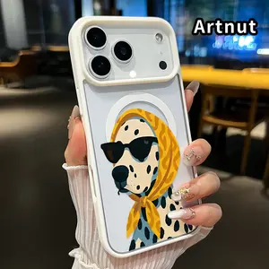 Magnetic Phone Case for iPhone 17 Pro Max 16 Plus 15 14 13 12 11 Air E Dandy Dalmatian Charm Pattern Acrylic Back Silicone Edges Scratch-resistant Skin-friendly Feel Cover for boy girl