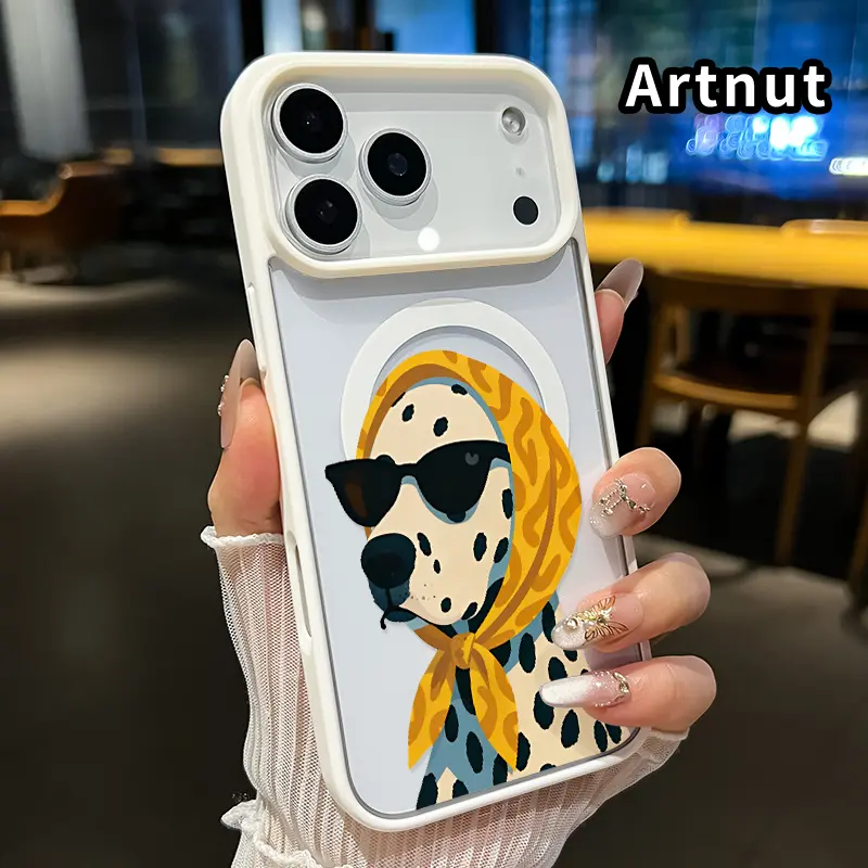 Magnetic Phone Case for iPhone 17 Pro Max 16 Plus 15 14 13 12 11 Air E Dandy Dalmatian Charm Pattern Acrylic Back Silicone Edges Scratch-resistant Skin-friendly Feel Cover for boy girl