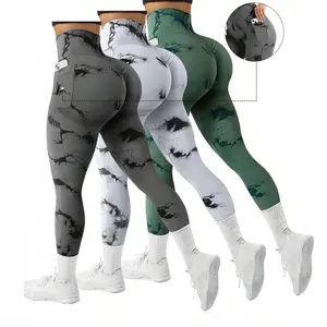 hip-lifting peach hip print yoga pants for women New tie-dye tights with pockets yoga pants long running sports fitness clothes Gym Leggings