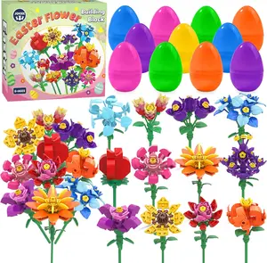 Mother Day Gift 12 Pack Easter Eggs with Flower Building Blocks,Prefilled Eggs Flower Building Brick Blocks Toys Set for Kids Easter Egg Hunt Classroom Prizes Party Favors Gifts