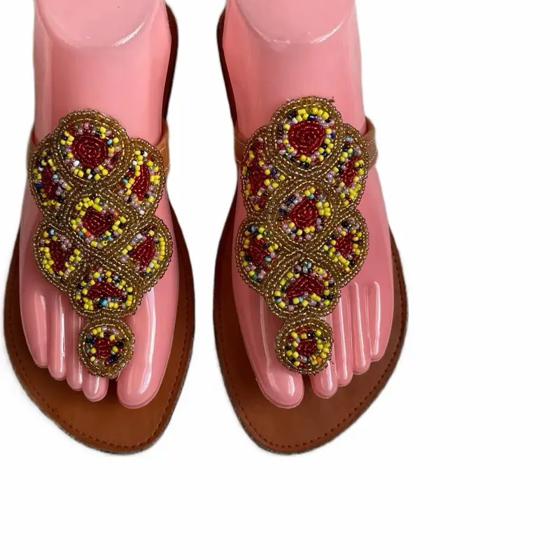 Haitian Beaded Sandals, Handcrafted Boho Footwear for Women, Summer Casual Open-Toe Shoes
