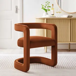 Winslow Barrel Performance Velvet Dining Chair  in Rust