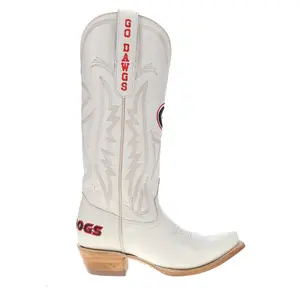 Gameday Boots Womens University Of Georgia Gameday Embroidered Snip Toe  Casual Boots Mid Calf Low Heel 1-2" - Off White