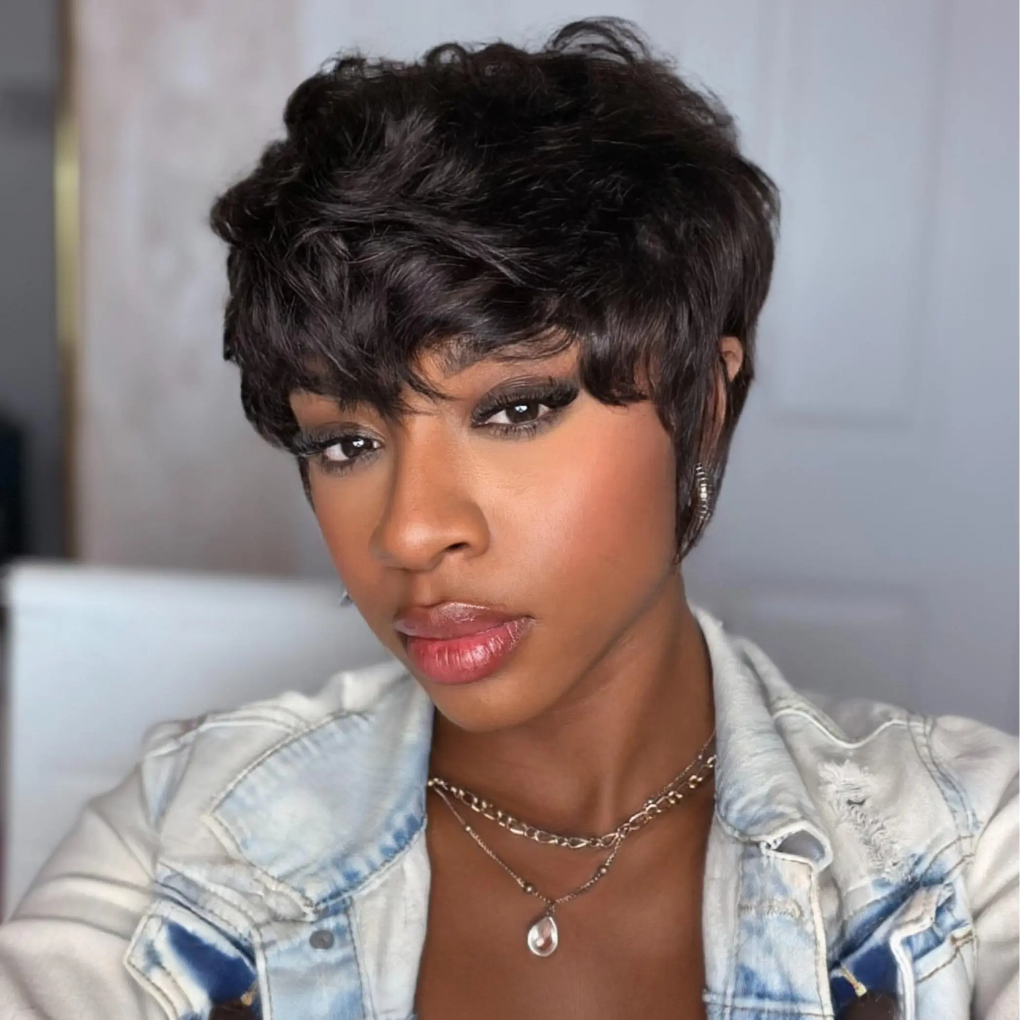 All-Day Comfort Wig Wavytalk Throw On & Go Pixie Cut Wig Straight & Curly 100% Human Hair Silicone Grip Tabs Ultra Comfort Cotton Cap Hair Loss Friendly