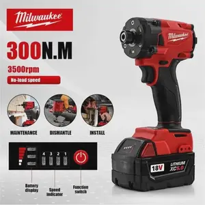 Milwaukee 18V Cordless Impact Drill with 300N.M Torque & 3500RPM No-load Speed Brushless Motor for Heavy Duty Projects