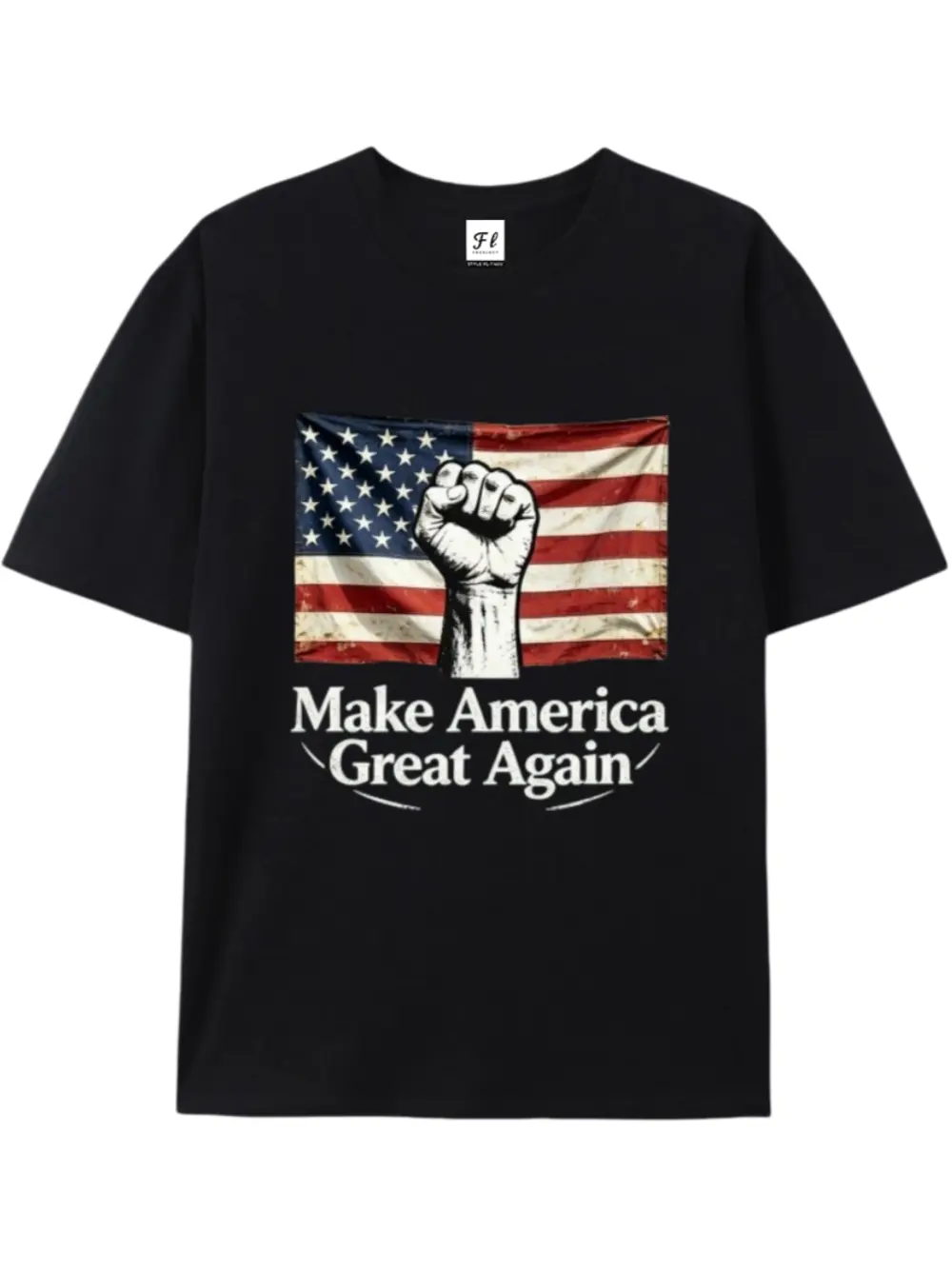 Men's 100% Cotton Crewneck Short-Sleeve Patriotic Theme T-Shirt, Menswear Top with Vintage USA Flag Raised Fist Graphic, Round Neck Casual Tee for Game Day Sports Fans, Shortsleeve, Election And Family Events