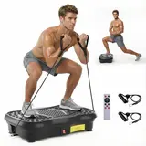 HOPHORSE Compact 3-in-1 Vibratory Plate Machine - Oscillating Plate Workout Station with Fast/Med/Slow Adjustable Speeds, Whole Body Workout Home Gym Stuff, Unisex Remote-Controlled Exercise Equipment (330lb Capacity, 2 Resistance Bands)