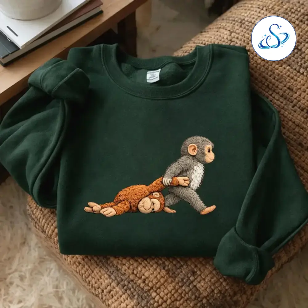 Team Punch Embroidered Sweatshirt, Cute Baby Monkey Meme Crewneck Pullover, Viral Animal Lover Gift, Funny Cozy Monkey Graphic Sweatshirt for Women and Men